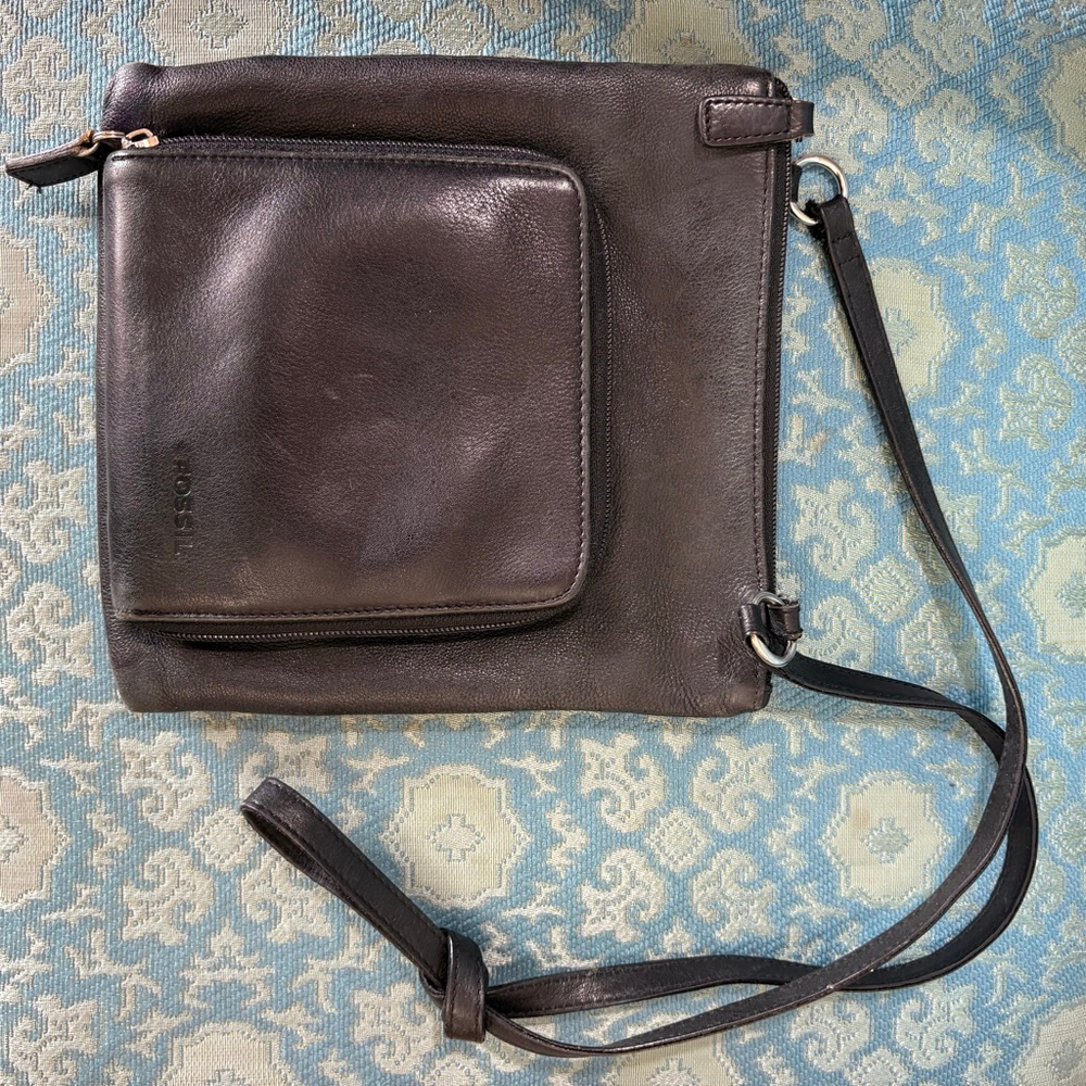 VTG Fossil Black Leather Crossbody Bag One Size